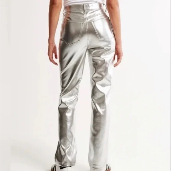 7 For All Mankind Silver Metallic Faux Leather Pants - Picture 2 of 13